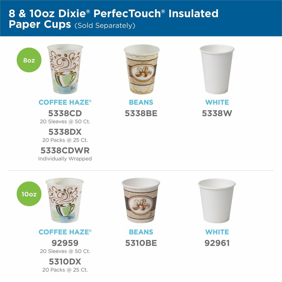 Dixie PerfecTouch 8 oz Insulated Paper Hot Coffee Cups by GP Pro - 50 / Pack - 20 / Carton - Coffee Haze - Paper, Cellulose Fiber - Hot Drink