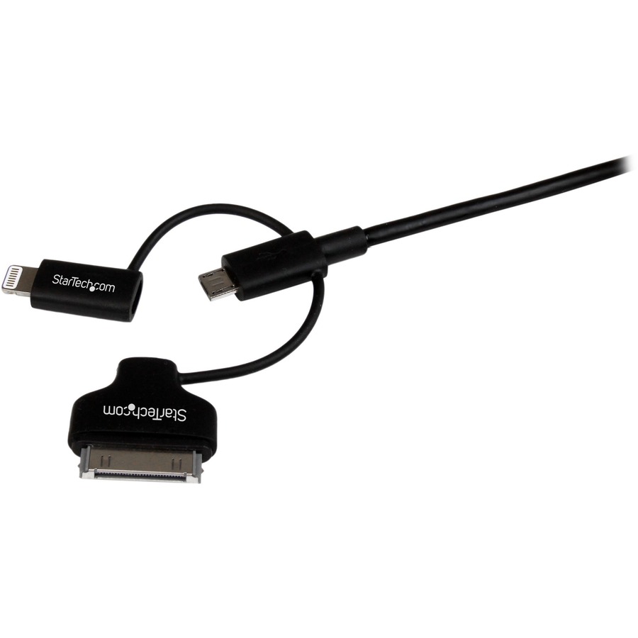 StarTech.com 1m (3 ft) Black Apple 8-pin Lightning or 30-pin Dock Connector  or Micro USB to USB Combo Cable for iPhone / iPod / iPad - The Office Point
