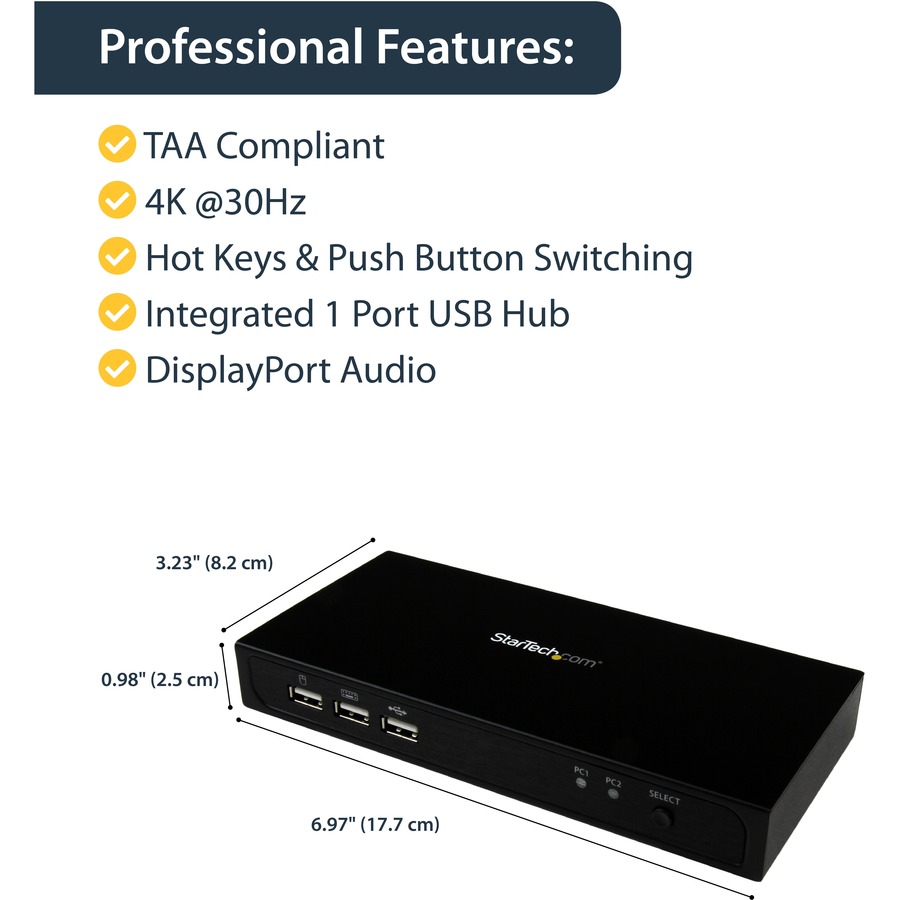 StarTech.com 2-port DisplayPort KVM Switch - USB 2.0 - 4K 30Hz