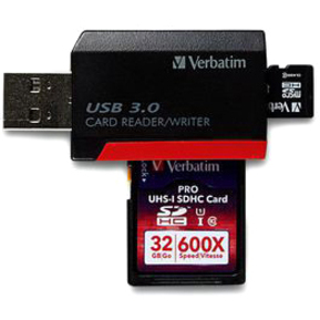 Verbatim Pocket Card Reader, USB 3.0 - Black - SD, microSD, SDXC, miniSD, miniSDHC, microSDHC, microSDXC, SDHC - USB 3.0External - 1 Pack = VER98538