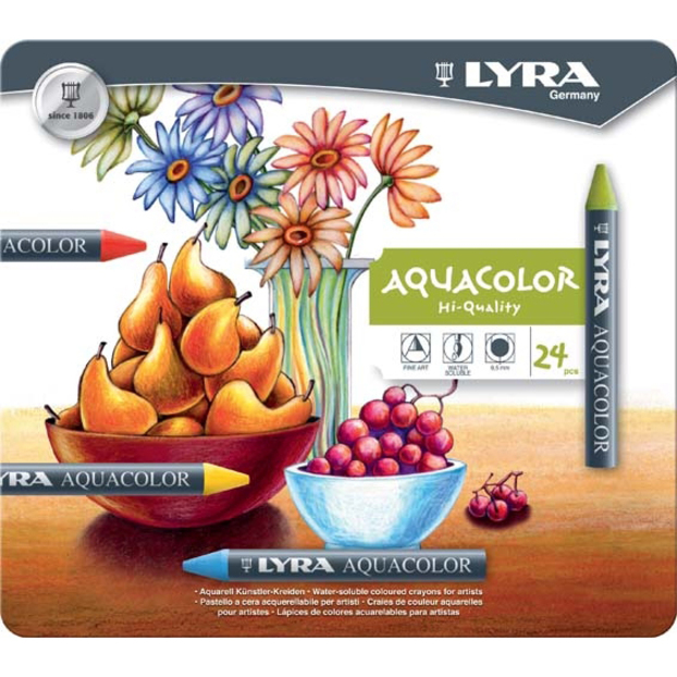 Lyra Aquacolor Water-Soluble Wax Crayons - 24 Assorted Colours - Crayons - DIX5611240