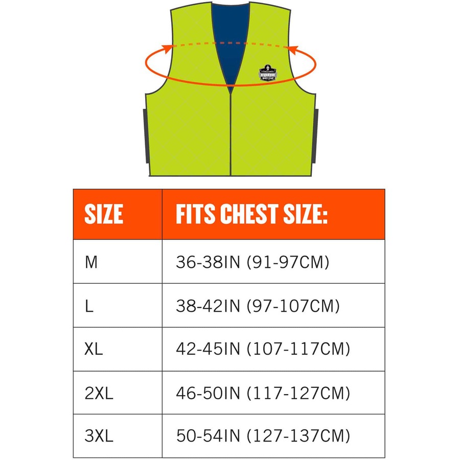 Ergodyne Chill-Its Evaporative Cooling Vest - Extra Large Size - Polymer, Nylon - Lime - Comfortable, High Visibility, Ventilation, Stretchable, Water Repellent, Lightweight, Durable, Washable, Zipper Closure - 1 Each