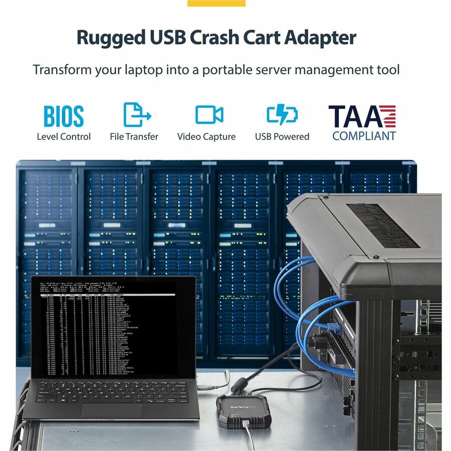 StarTech Laptop to Server KVM Console, Rugged USB Crash Cart Adapter with File Transfer and Video Capture, TAA