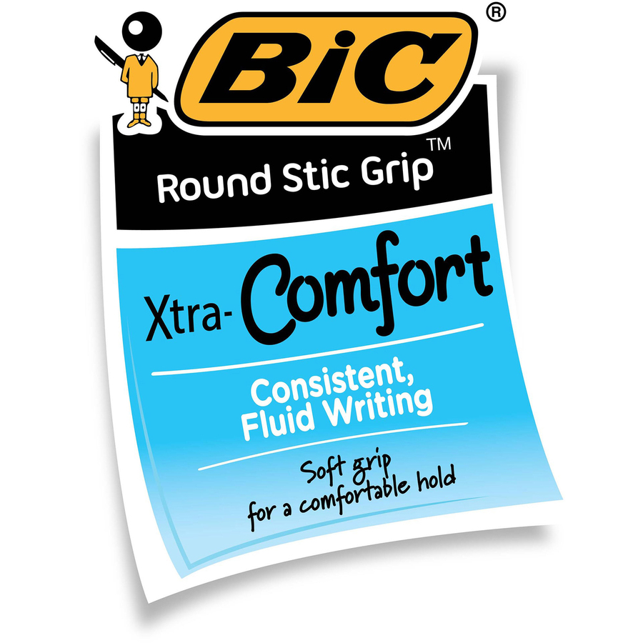 BIC Round Stic Grip Ballpoint Pen - Medium Pen Point - 1.2 mm Pen Point Size - Blue - Brass Tip - 36 / Box