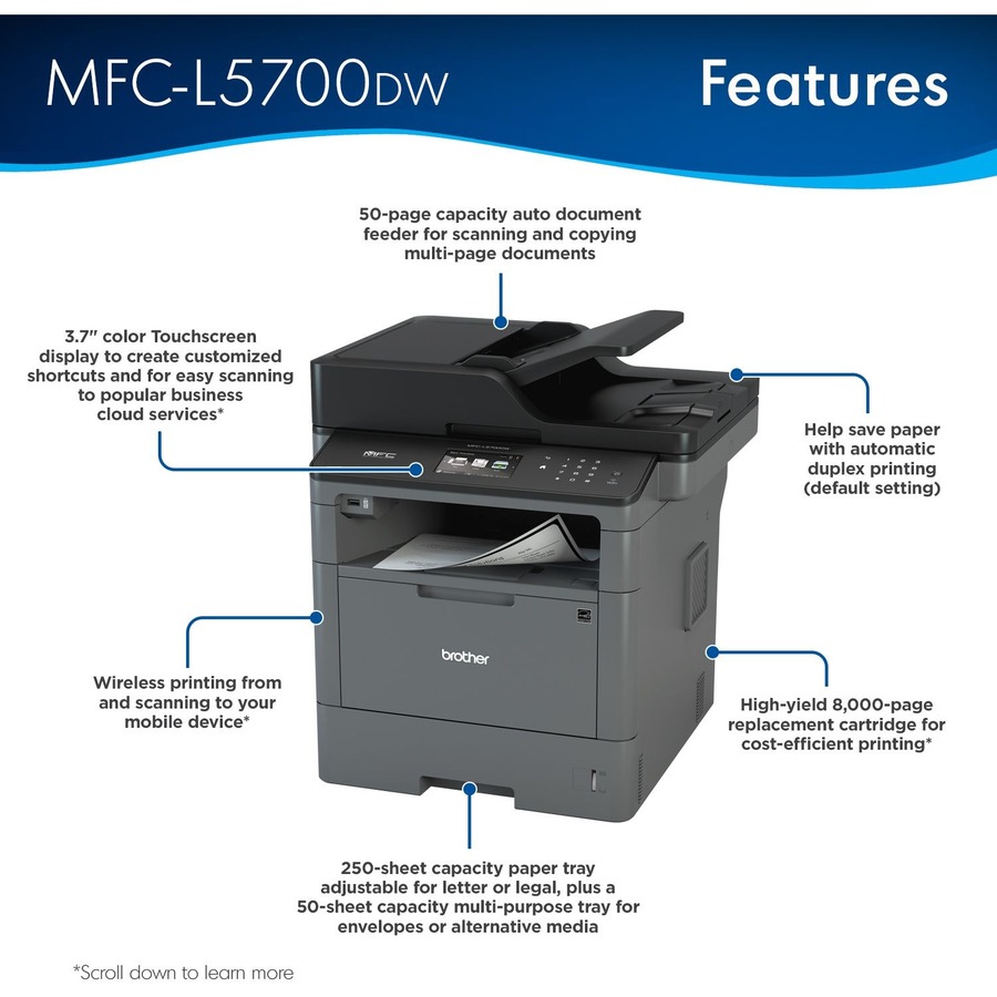 Brother MFC-L5700DW Laser Multifunction Printer - Monochrome - Duplex