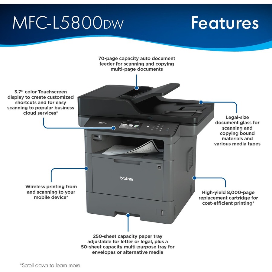Brother MFC-L5800DW Business Monochrome Laser Multifunction - Multifunction/All-in-One Machines - BRTMFCL5800DW