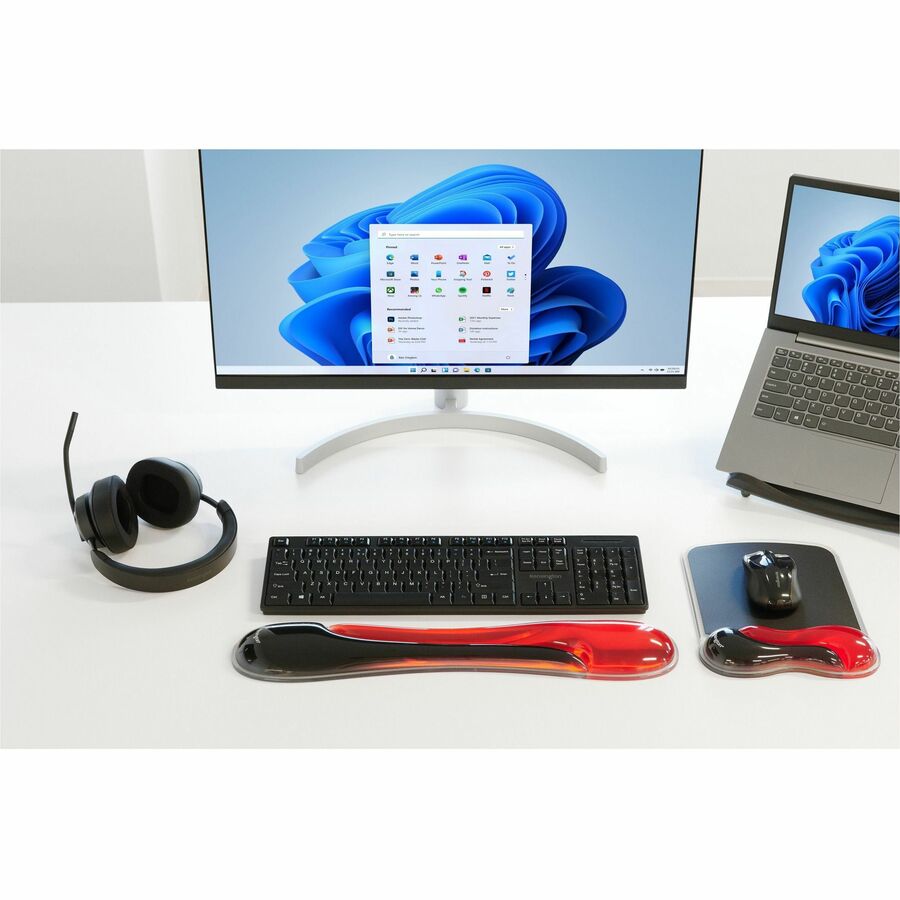 Kensington Duo Gel Wave Keyboard Wrist Rest - 18.88" x 3.50" Dimension - Red, Black - Gel - Slip Resistant - 1 Each