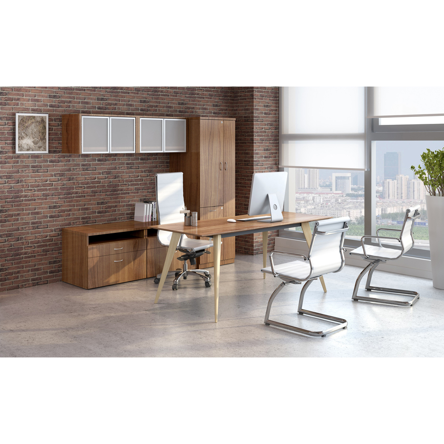 Lorell Electric Height-Adjustable Walnut Knife Edge Tabletop - Laminated Rectangle, Walnut Top - 48" Table Top Width x 24" Table Top Depth x 1" Table Top Thickness - 1" Height x 47.3" Width x 23.6" Depth - Assembly Required - Height Adjustable Tables - LLR59610