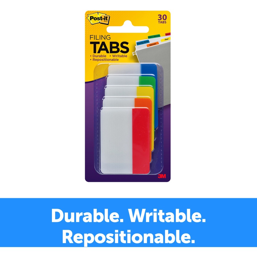 Post-it® Tabs - Write-on Tab(s)2" Tab Width - Red, Orange, Yellow, Green, Blue Tab(s) - Removable, Durable, Repositionable, Customizable, Writable, Wear Resistant, Tear Resistant - 30 / Pack
