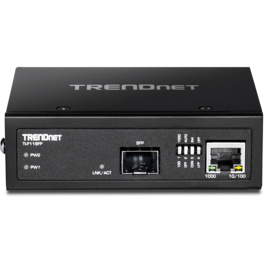 TRENDnet Hardened Industrial 100/1000 Base-T To SFP Media Converter, DIN-Rail And Wall Mount Hardware Included, Multi Or Single Mode Fiber, Power Supply Sold Separately, Black, TI-F11SFP