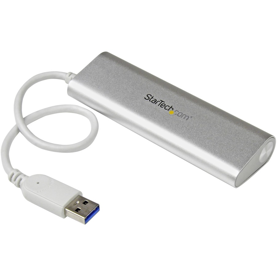 StarTech.com 4 Port Portable USB 3.0 Hub with Built-in Cable - Aluminum and Compact USB Hub - Add four USB 3.0 (5Gbps) ports to your MacBook using this silver Apple style hub - 4 Port Portable USB 3.0 Hub with Built-in Cable - Aluminum and compact USB Hub = STCST43004UA