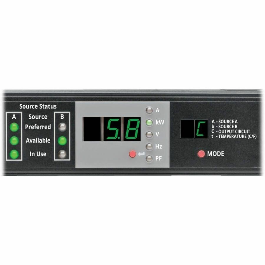 Tripp Lite by Eaton PDU 5.8kW Single-Phase Monitored Automatic Transfer Switch PDU 2 200-240V 30A L6-30P Inputs 1 L6-30R Outlet 1U