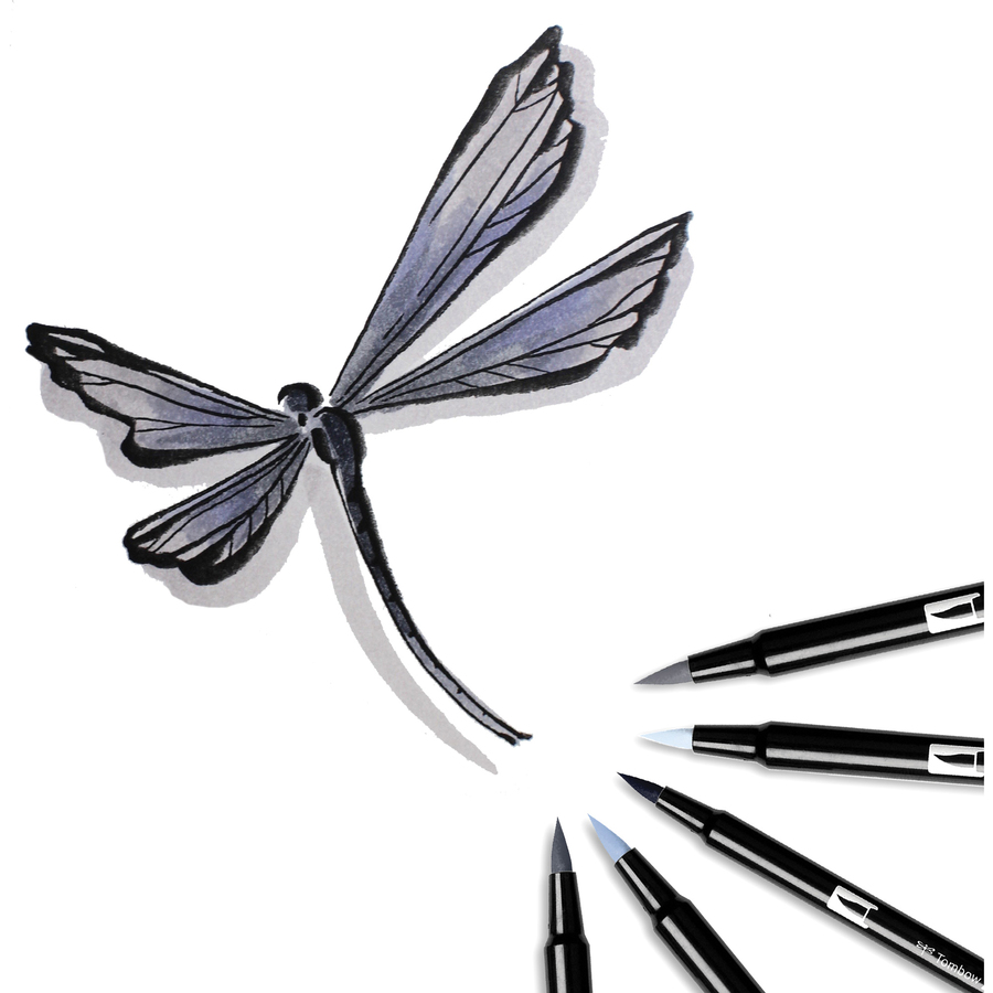 Dual Brush Pen Set - 10 Greyscale Colours - Art Markers - TOM56171