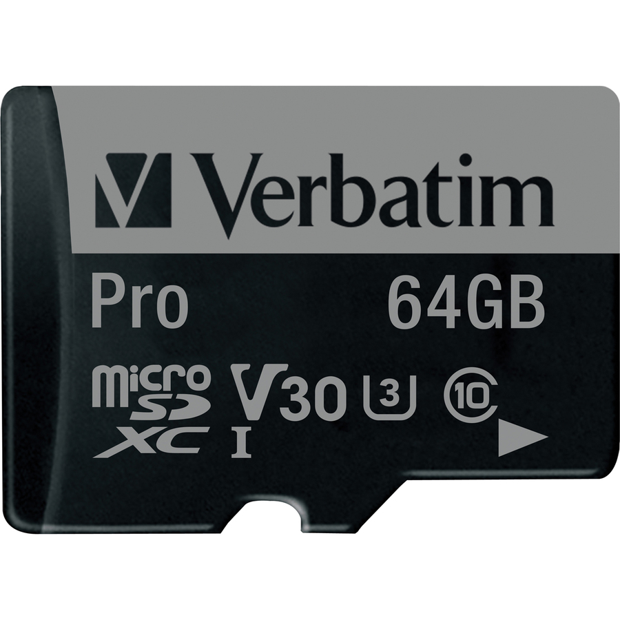 Verbatim 64GB Pro 600X microSDXC Memory Card with Adapter, UHS-I U3 Class 10 - Class 10/UHS-I (U3) - 90 MB/s Read1 Pack - 600x Memory Speed