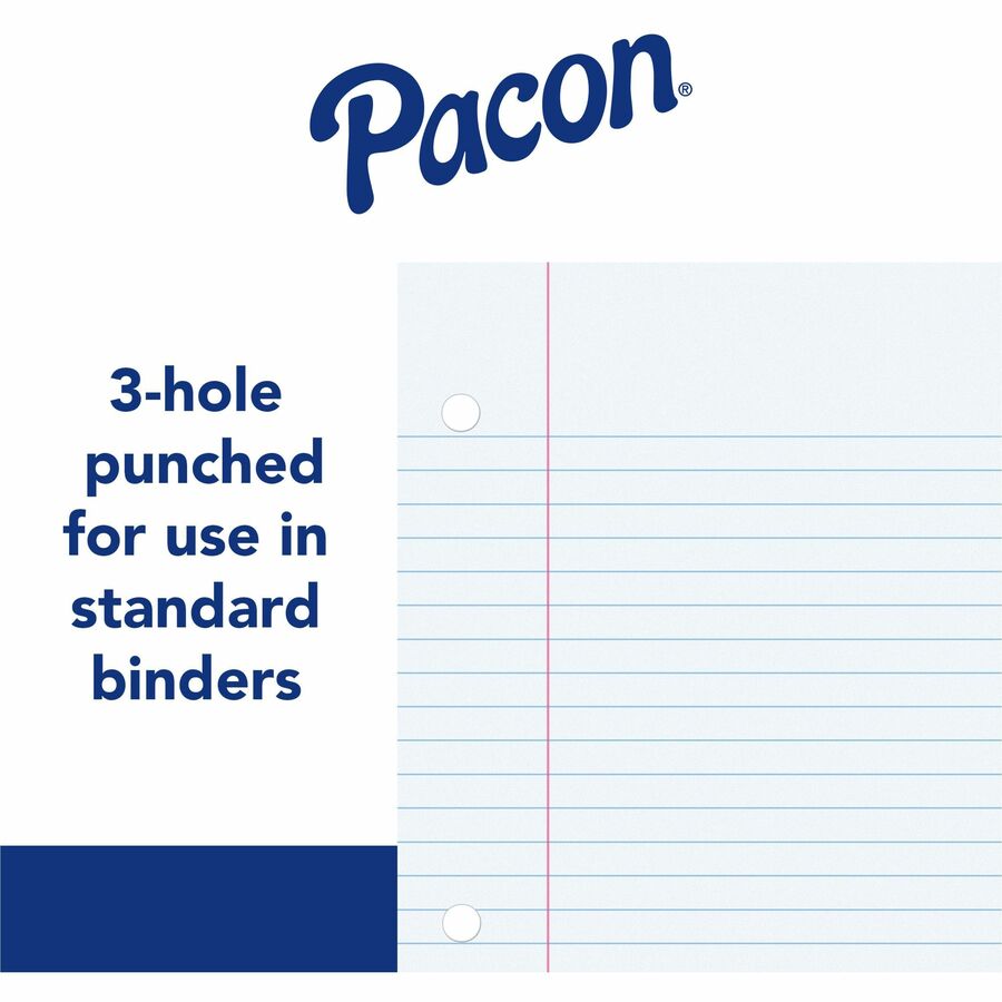 Pacon Wide Ruled Filler Paper - 200 Sheets - Wide Ruled - 0.38" Ruled - Red Margin - 3 Hole(s) - 8" x 10 1/2" - White Paper - Smooth, Punched - 200 / Pack