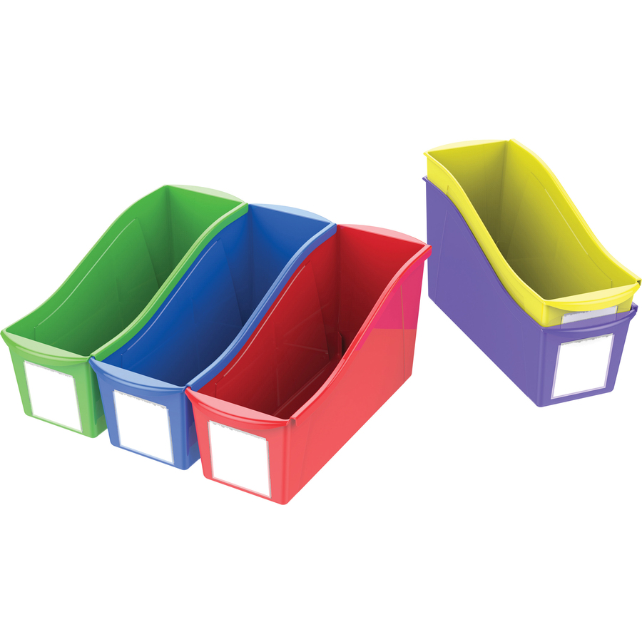 Storex Book Bin Set - 1 Compartment(s) - 12.6" Height x 5.3" Width x 14.3" Depth - 50% - Red, Green, Blue, Purple, Yellow - Plastic - 5 / Set - Portable Storage Files & Bins - STX70105U06C