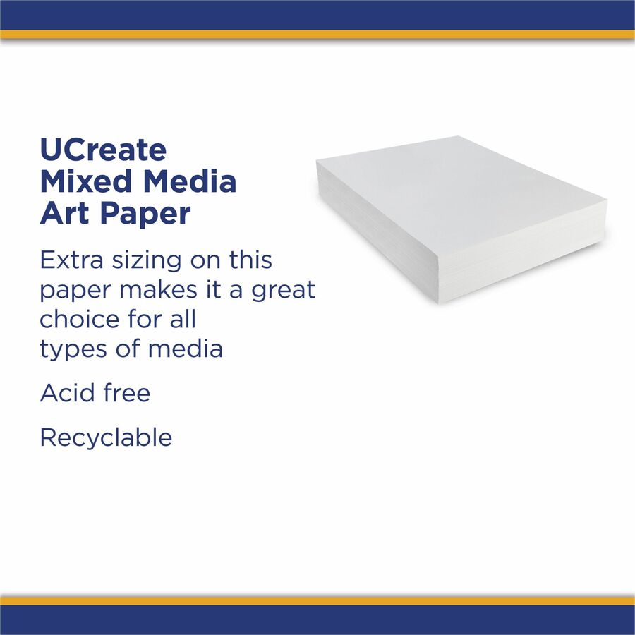 UCreate Art1st Mixed Media Art Paper - Art - 4"Height x 18"Width x 24"Length - 500 / Ream - White - Paper