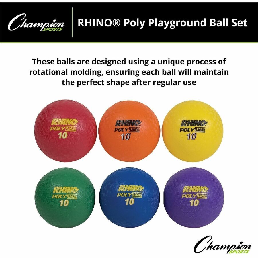 Champion Sports Poly Playground Ball Set - 10" - Red, Orange, Yellow, Green, Blue, Purple - 6 / Set