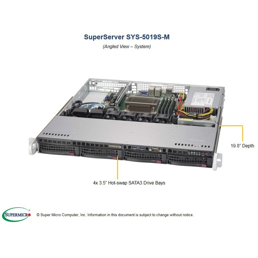 Supermicro SuperServer 5019S-M Barebone System - 1U Rack-mountable - Socket H4 LGA-1151 - 1 x Processor Support