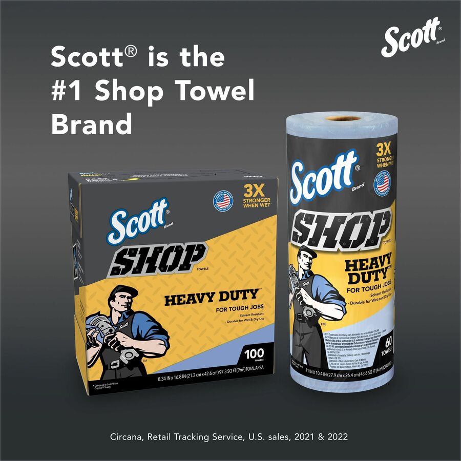Scott Heavy Duty Shop Towels - 11" x 10.40" - 60 Sheets/Roll - Blue - Hydroknit - 12 / Carton