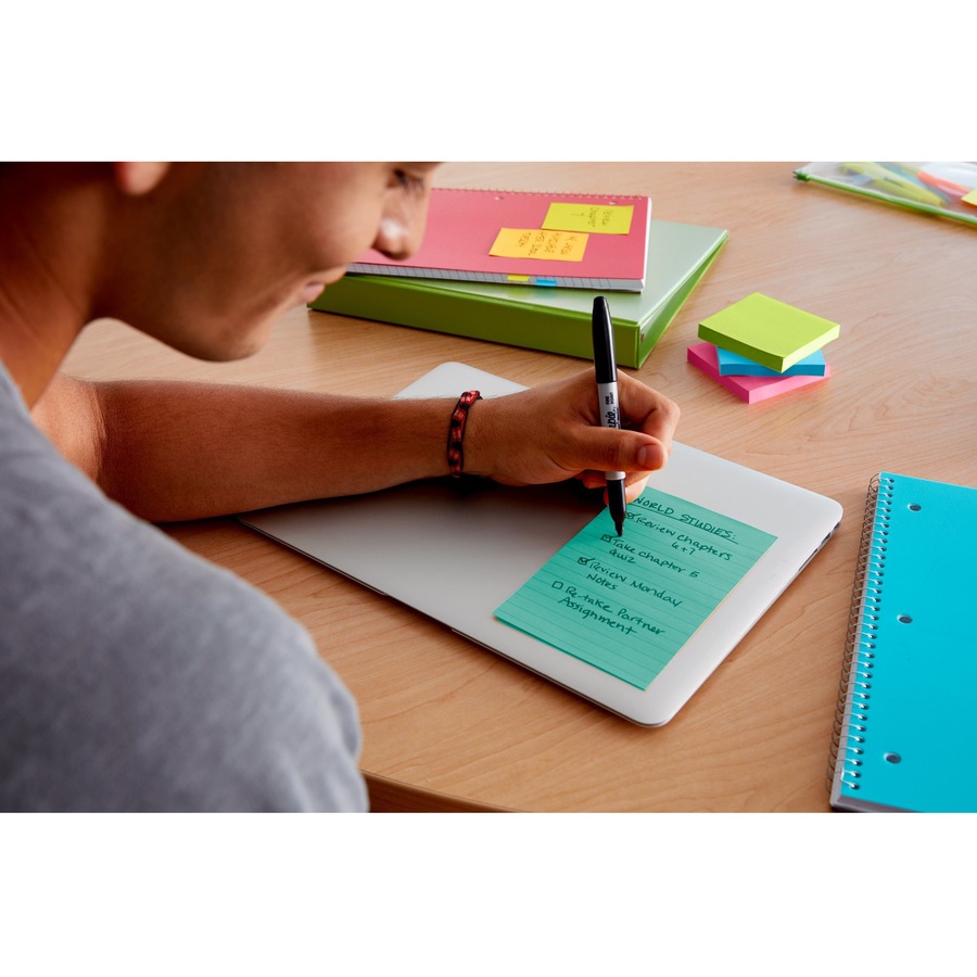 Post-it® Super Sticky Notes - Supernova Neons Color Collection - 270 x Multicolor - 4" x 6" - Rectangle - 90 Sheets per Pad - Ruled - Aqua Splash, Acid Lime, Guava - Paper - Self-adhesive, Recyclable - 3 / Pack
