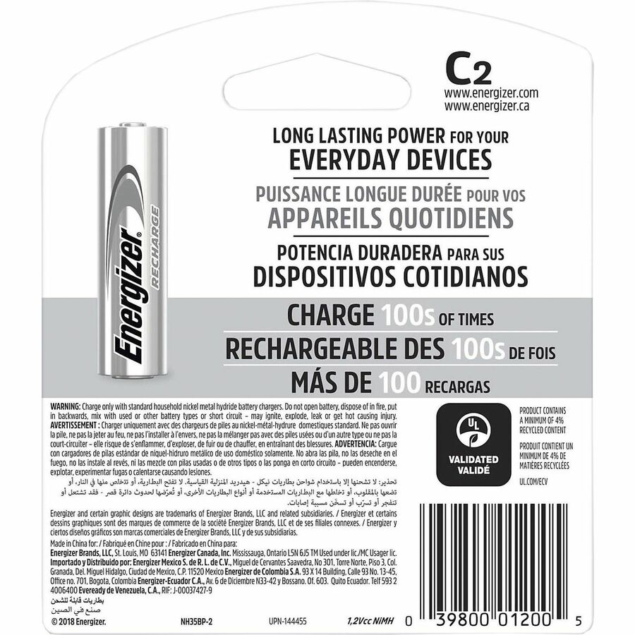 Energizer Recharge Universal Rechargeable C Battery 2-Packs - For Multipurpose - Battery Rechargeable - C - 48 / Carton