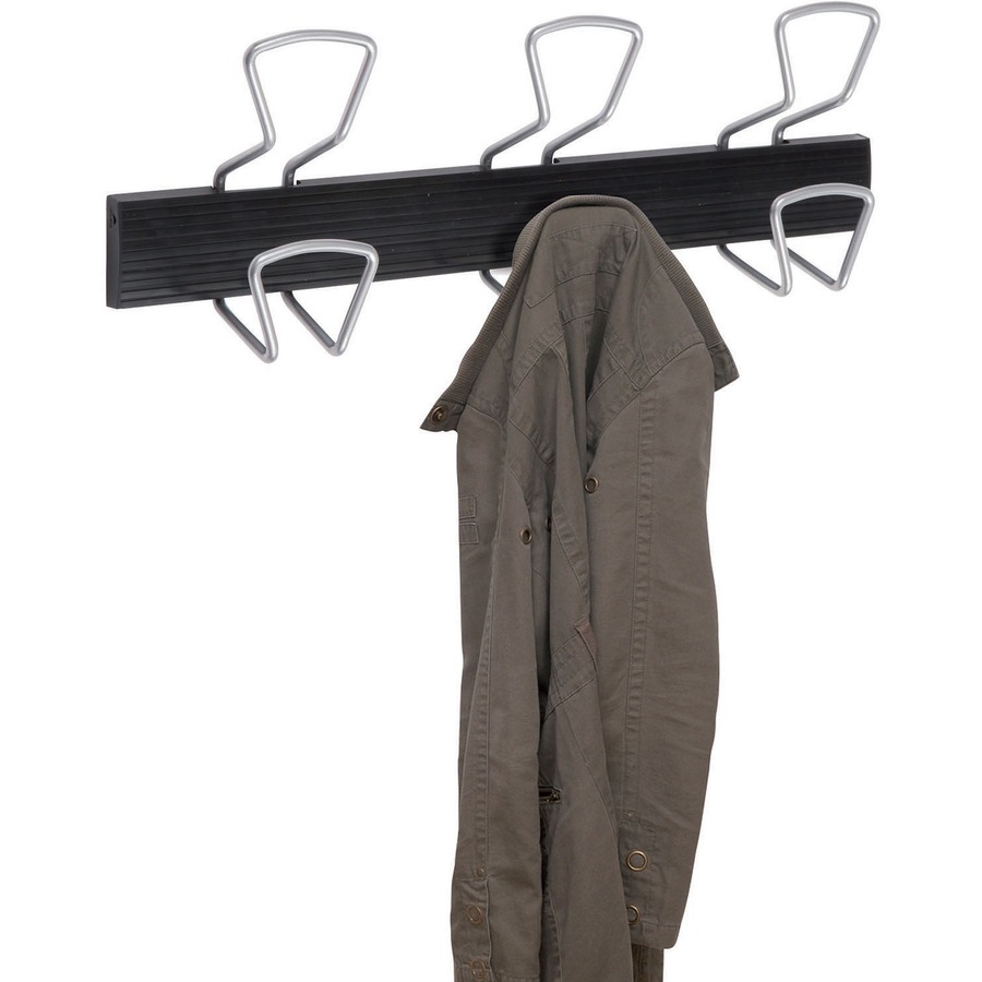 Alba Wall Coat Peg - 6 Hooks - 132.28 lb (60 kg) Capacity - 18.1" Length - for Coat, Clothes - Plastic - Black, Gray - 1 Each