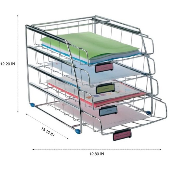 Alba 4 Drawer Letter Tray - 4 Compartment(s) - Compartment Size 2.56" x 11.61" x 14.96" - 15.2" Height12.2" Depth x 12.4" Length%Desktop - Anti-static, Anti-slip - Chrome - Metal - 1 Each