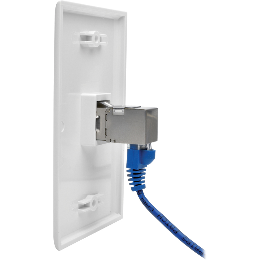 Tripp Lite by Eaton Cat6a Straight-Through Modular Shielded In-Line Snap-In Coupler with 90-Degree Down-Angled Port (RJ45 F/F) TAA