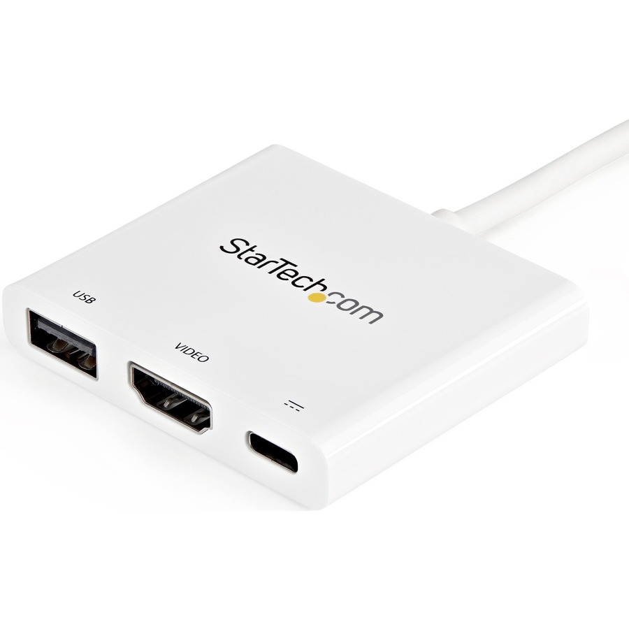 StarTech USB C Multiport Adapter with HDMI 4K & 1x USB 3.0 - PD - Mac & Windows - White USB Type C All in One Video Adapter