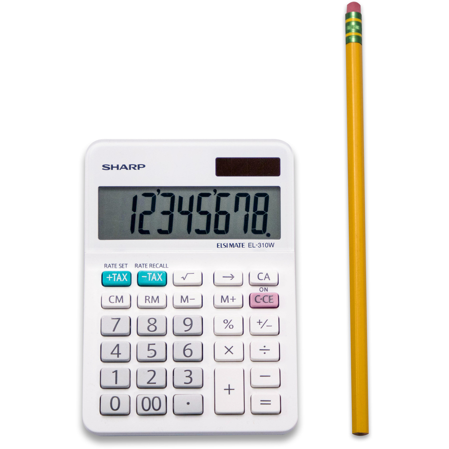 Sharp Calculators EL-310WB 8-Digit Professional Mini-Desktop Calculator - 4-Key Memory, Sign Change, Backspace Key, Auto Power Off, Double Zero - 8 Digits - LCD - 1" x 3.4" x 4.8" - White - Desktop - 1 Each - Desktop Display Calculators - SHREL310WB