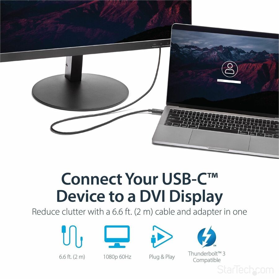 StarTech 6.6 ft / 2 m USB-C to DVI Cable - USB Type-C Video Adapter Cable - 1920 x 1200 - Black