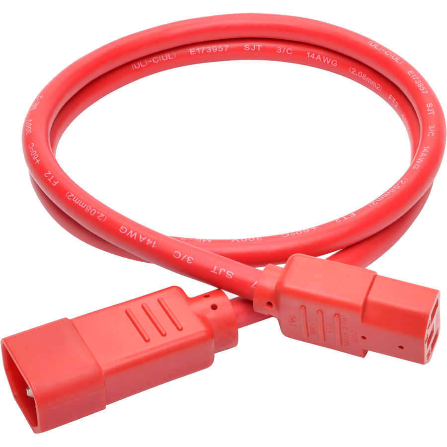 Tripp Lite by Eaton Heavy-Duty PDU Power Cord C13 to C14 - 15A 250V 14 AWG 3 ft. (0.91 m) Red