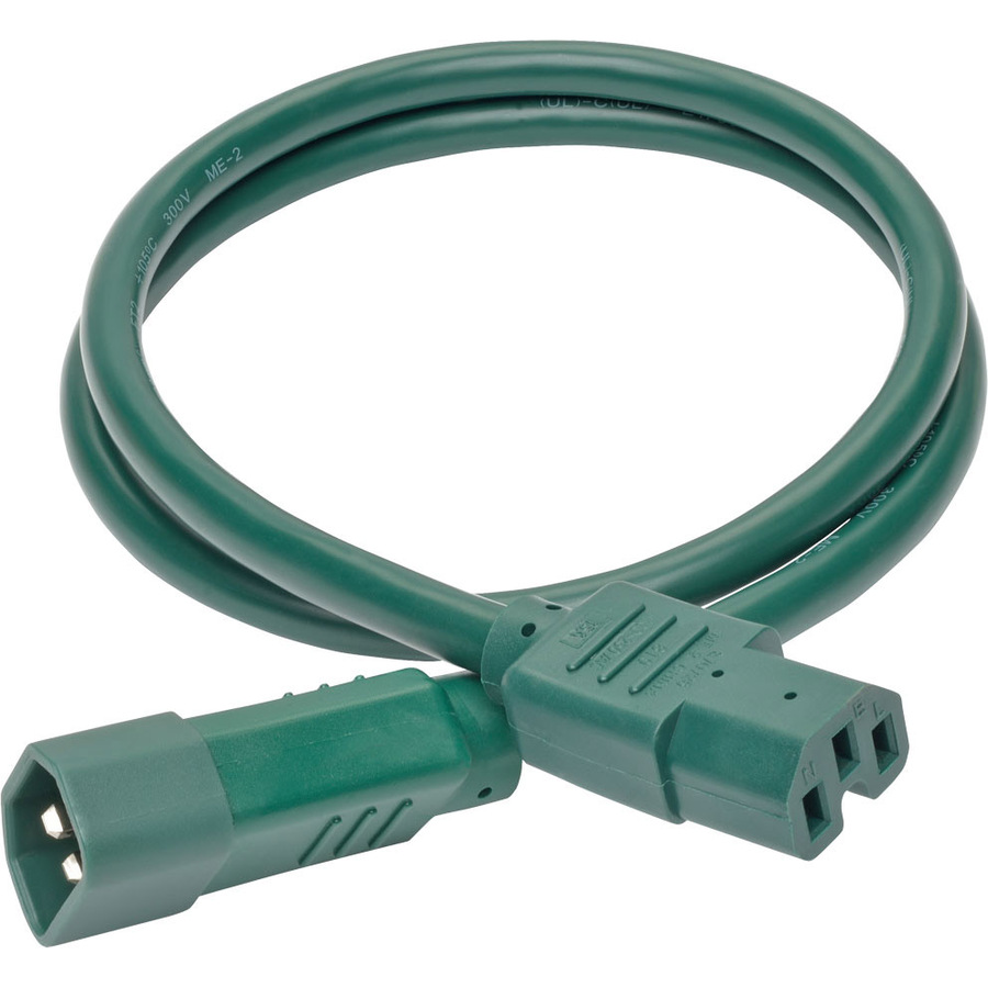 Eaton Tripp Lite Series Power Cord C14 to C15 - Heavy-Duty, 15A, 250V, 14 AWG, 3 ft. (0.91 m), Green
