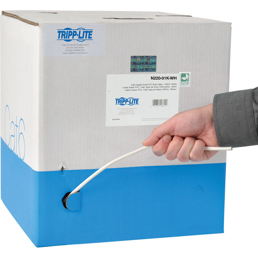 Tripp Lite by Eaton Cat6 Gigabit Bulk UTP Stranded 24 AWG CMR PVC Cable White 1000 ft. (304.8 m) TAA