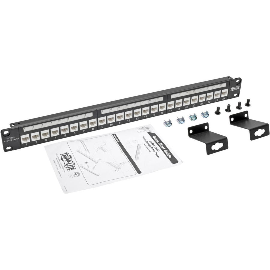 Tripp Lite by Eaton 24-Port 1U Rack-Mount Cat6a Feedthrough Patch Panel with 90-Degree Down-Angled Ports RJ45 Ethernet TAA