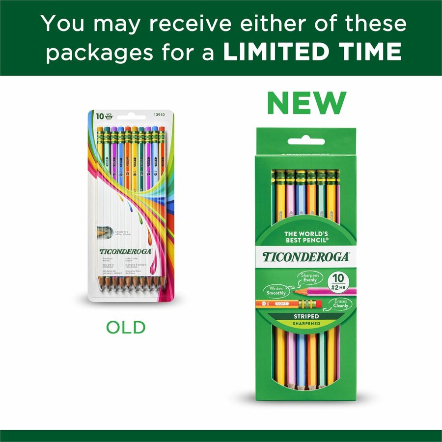 Ticonderoga Pre-Sharpened Pencil, HB (#2), Black Lead, Assorted Barrel  Colors, 10/Pack