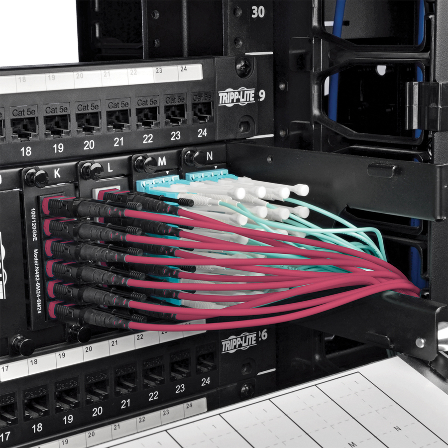 Tripp Lite by Eaton 100G MTP/MPO Multimode OM4 Plenum-Rated Fiber Optic Cable (F/F), 12 Fiber, 40/100GBASE-SR4, Push/Pull Tabs, Magenta, 3 m
