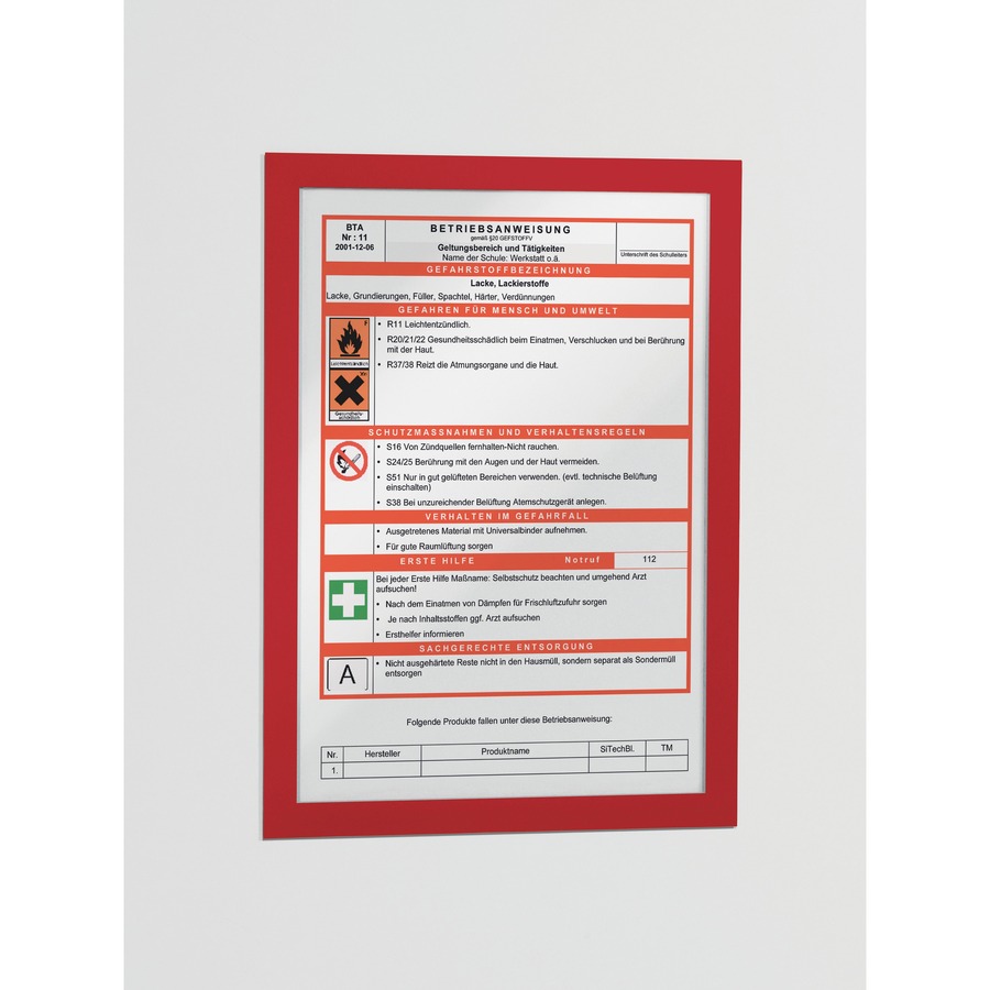 DURABLE® DURAFRAME® Self-Adhesive Magnetic Letter Sign Holder - Horizontal or Vertical, 9.5" x 12" Frame Size - Holds 8.5" x 11" Insert, 2 -Pack, Red