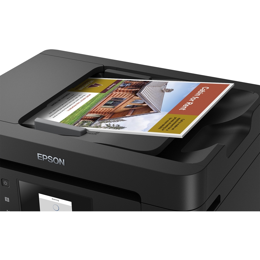 Epson WorkForce Pro WF-4730 Wireless Inkjet Multifunction Printer-Color-Copier/Fax/Scanner-4800x1200 Print-Automatic Duplex Print-30000 Pages Monthly-500 sheets Input-Color Scanner-1200 Optical Scan- Ethernet-Wireless LAN-Apple AirPrint