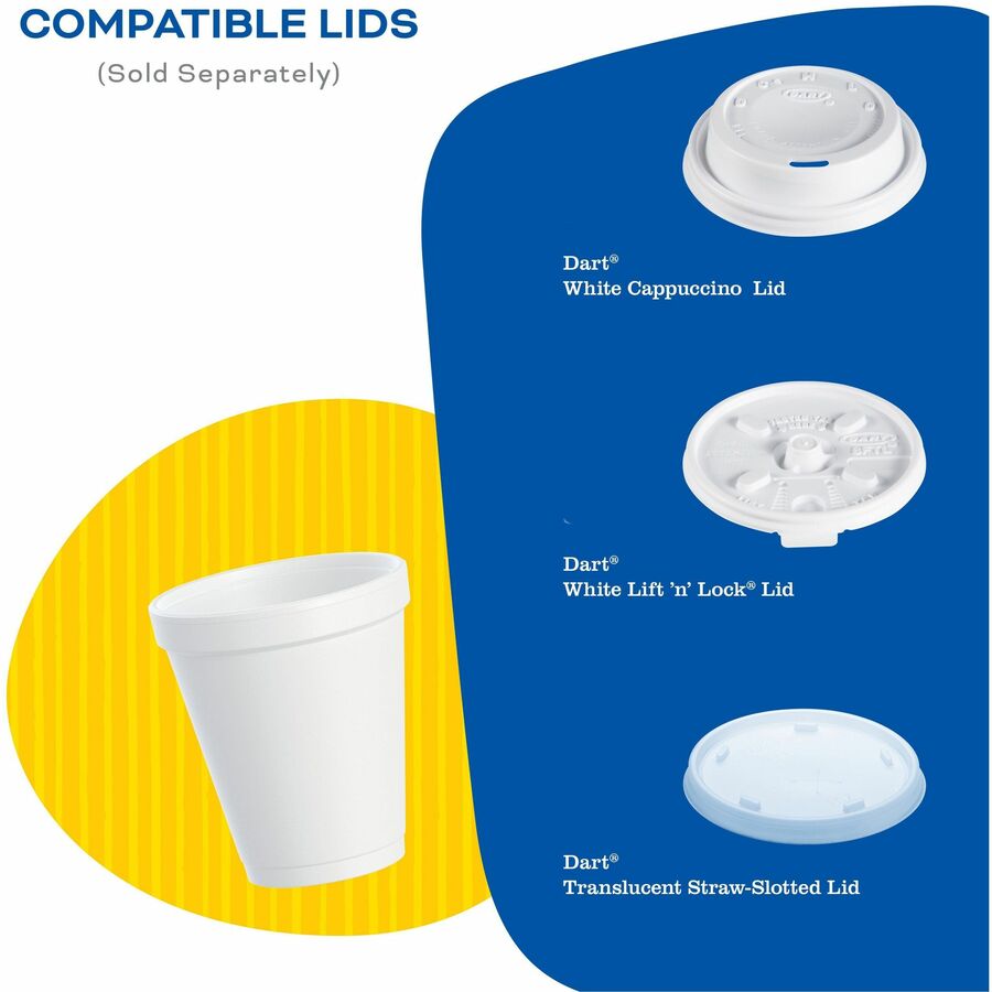 Dart 10 oz Insulated Foam Cups - 25 / Bag - 40 / Carton - White - Foam - Beverage