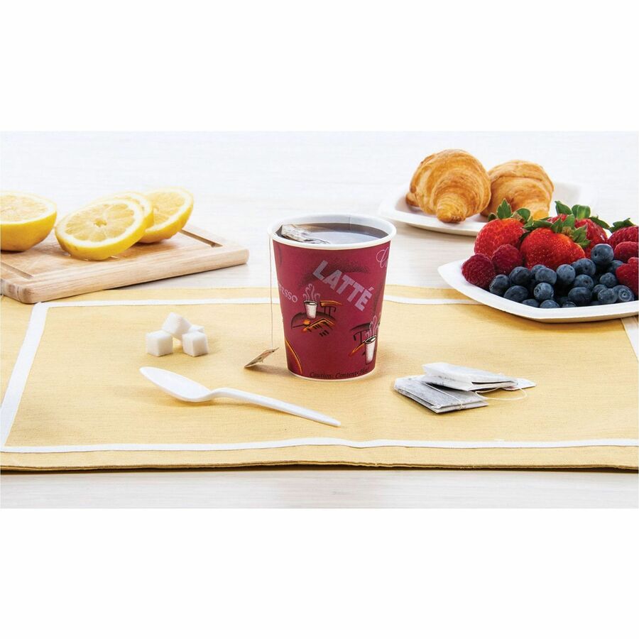 Solo 16 oz Bistro Design Disposable Paper Cups - 50 / Pack - 20 / Carton - Maroon - Polyethylene - Hot Drink, Coffee, Tea, Cocoa