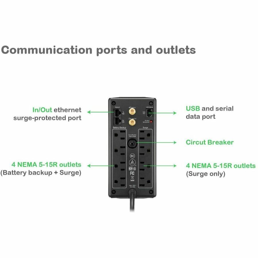 APC Back-UPS 850, Compact Tower, 850VA, 120V, AVR, LCD, 8 NEMA outlets (4 surge)
