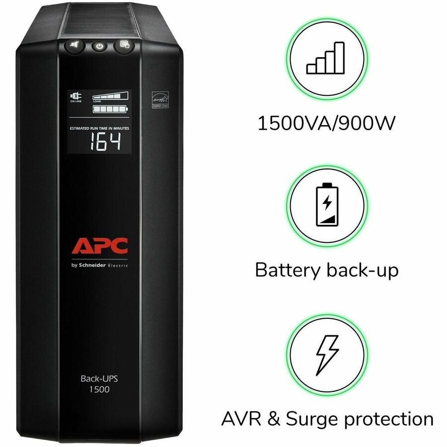 APC Back-UPS Pro, 1500VA, Tower, 120V, 10 NEMA 5-15R outlets, AVR, LCD