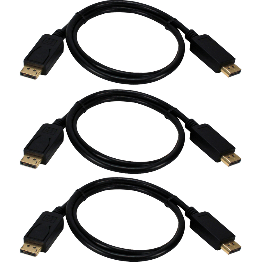 QVS 3-Pack 10ft DisplayPort Digital A/V UltraHD 4K Black Cable with Latches