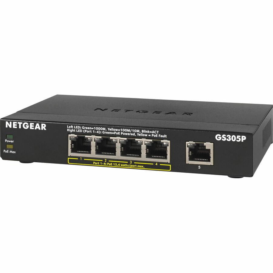 Netgear 5-Port PoE Gigabit Ethernet Unmanaged Switch with 4-port PoE (GS305P)