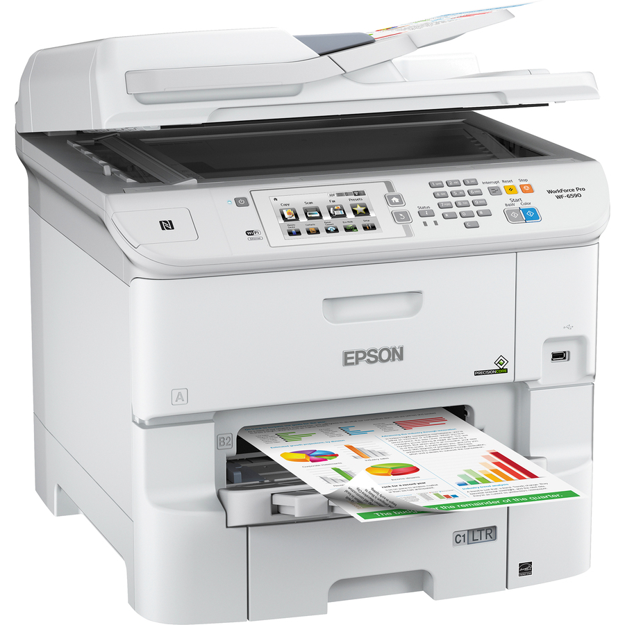Epson WorkForce Pro WF-6590 Wireless Inkjet Multifunction Printer-Color-Copier/Fax/Scanner-4800x1200 Print-Automatic Duplex Print-75000 Pages Monthly-580 sheets Input-Color Scanner-1200 Optical Scan-Color Fax-Gigabit Ethernet-Wireless LAN