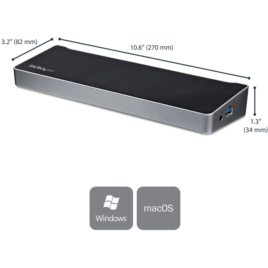 StarTech.com USB C Dock - Compatible with Windows / macOS - Supports Triple 4K Ultra HD Monitors - 60W Power Delivery - Power and Charge Laptop and Peripherals - DK30CH2DPPD