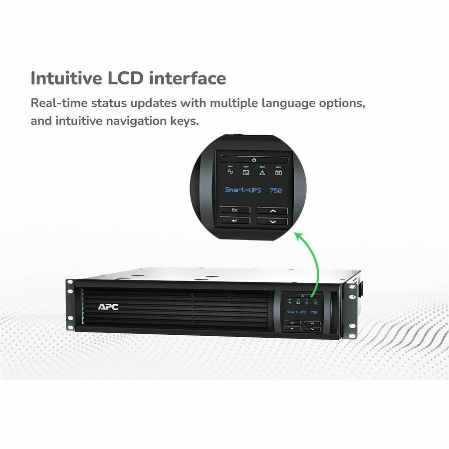 APC Smart-UPS, Line Interactive, 750VA, Rackmount 2U, 120V, 6x NEMA 5-15R outlets, SmartConnect Port+SmartSlot, AVR, LCD
