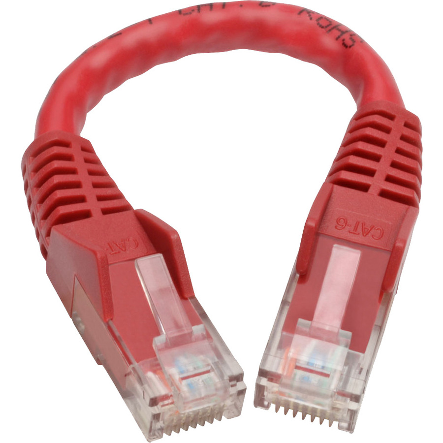 Eaton Tripp Lite Series Cat6 Gigabit Snagless Molded (UTP) Ethernet Cable (RJ45 M/M), PoE, Red, 6-in. (15.24 cm)